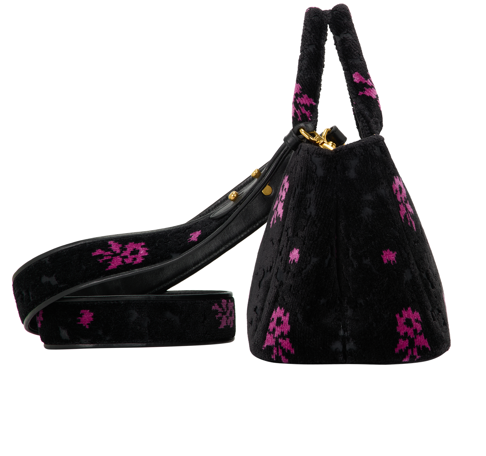 Small Convertible Tote, &pound;595, Handbags, Black/Pink, Velvet, Side view